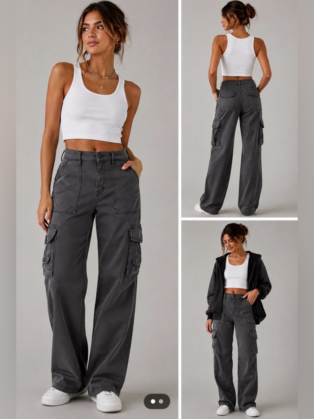 American Eagle Black Cargo Pants Size 00 High Rise Stretch Utility
